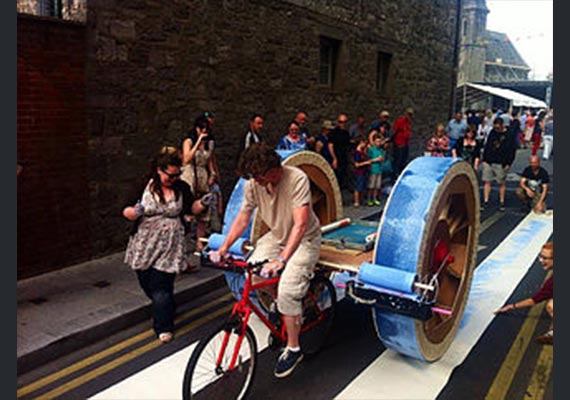 Design and Build team: Kevin O' Keefe, Pamela Dunne, Kate O' Shea & Pat O' Mahony. 
The bike that prints is one of the pop up printmaking projects commissioned by Limerick Printmakers, City of Culture and LSAD masters students Stephanie O' Reilly.